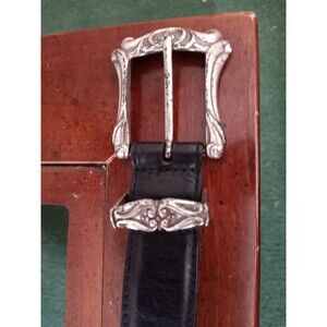 Vintage 90s FOSSIL Womens Black Leather Western Belt Silver Concho Buckle